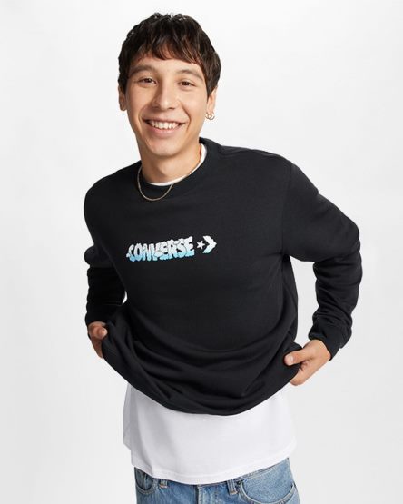 Men's Converse Cloud Graphic Long Sleeve Crew Sweatshirts Black | AU 60589B